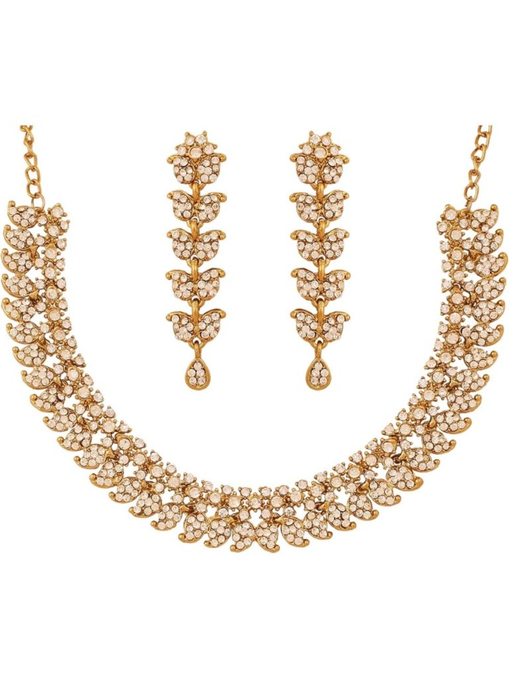 Elegant Gold Indian Wedding Jewelry Set - Rhinestone Statement Necklace